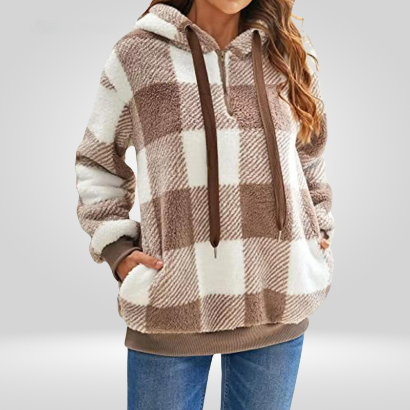 Women's - Half Zip Checked Hoodie - Cosy Knit