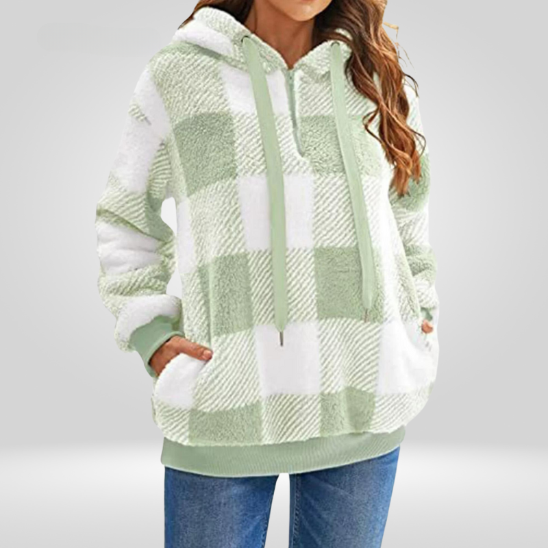 Women's - Half Zip Checked Hoodie - Cosy Knit