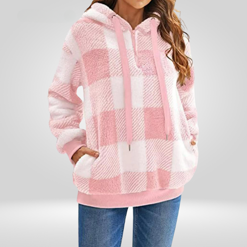 Women's - Half Zip Checked Hoodie - Cosy Knit