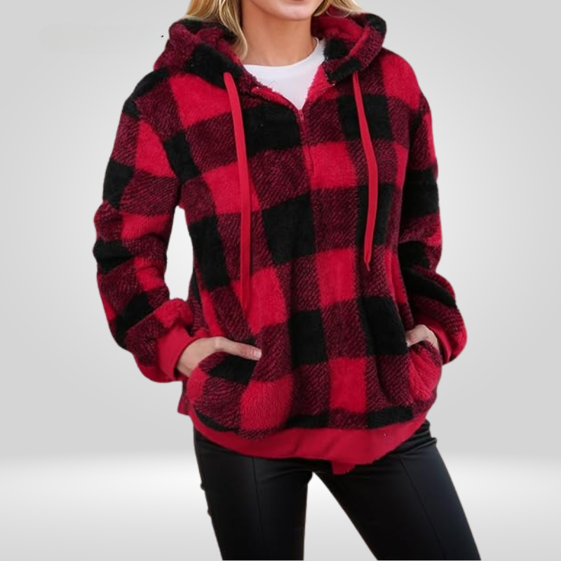 Women's - Half Zip Checked Hoodie - Cosy Knit