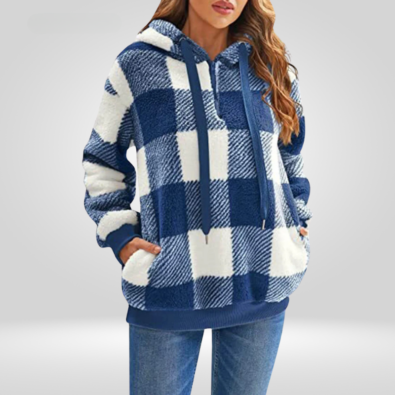 Women's - Half Zip Checked Hoodie - Cosy Knit
