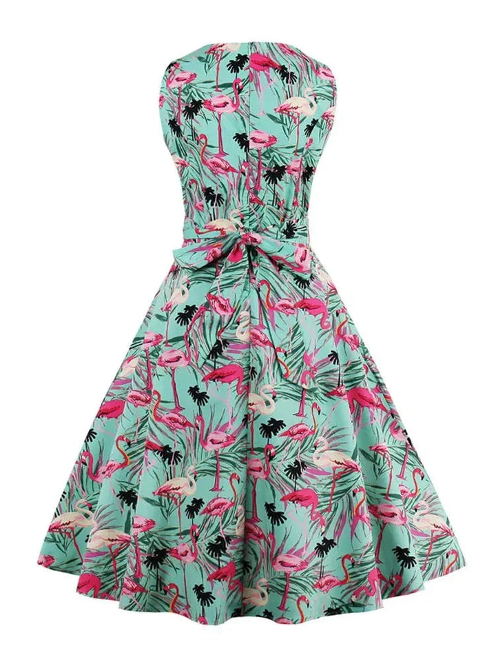 Retro dress with flamingo print