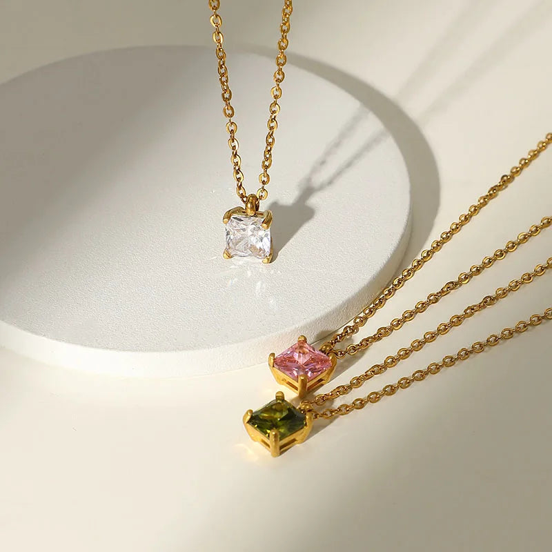 Necklace with solitaire square pendant