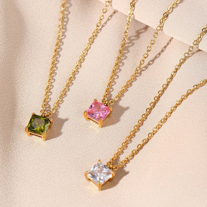 Necklace with solitaire square pendant