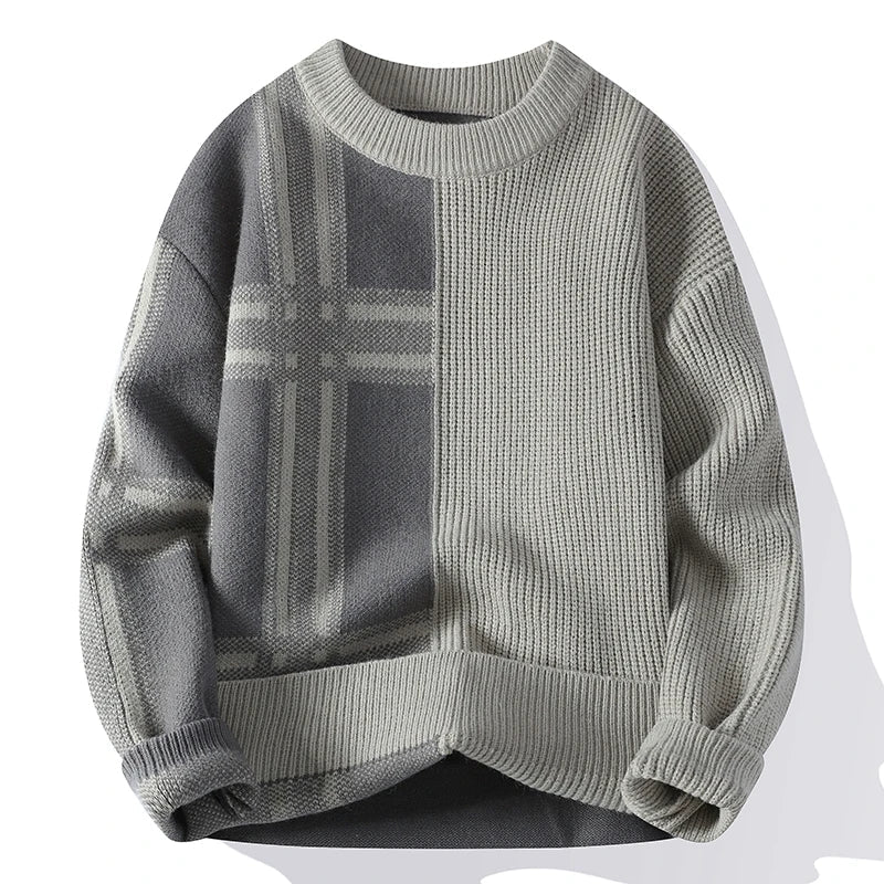 Men's - Patchwork Crew Neck Jumper - Modern Style