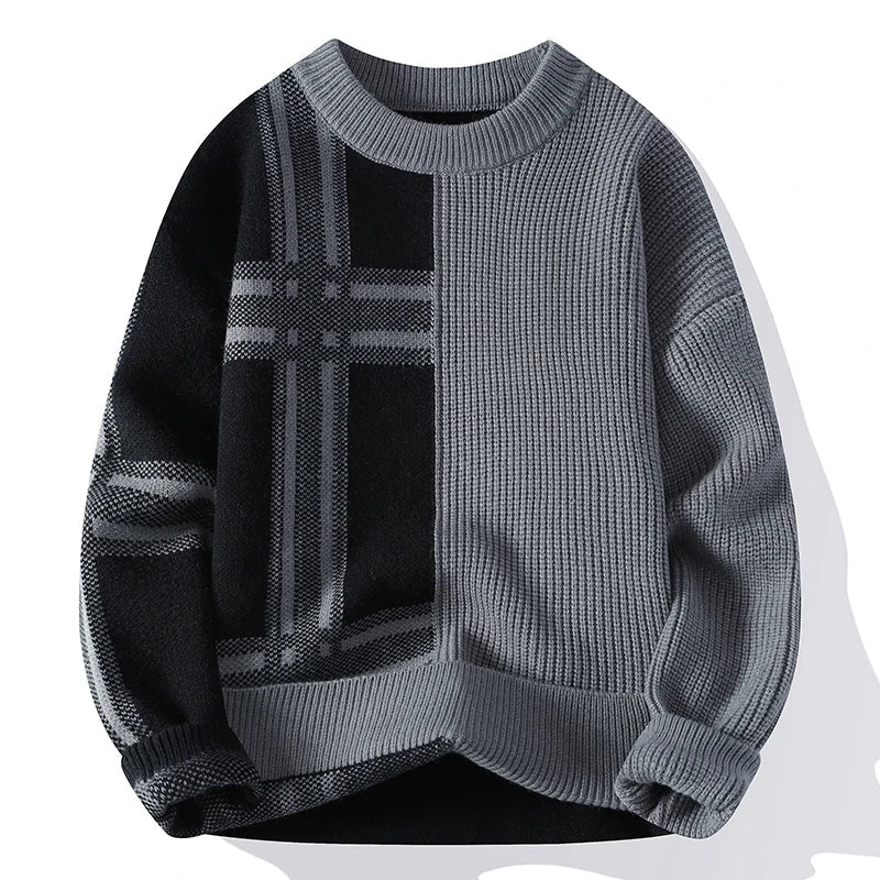 Men's - Patchwork Crew Neck Jumper - Modern Style