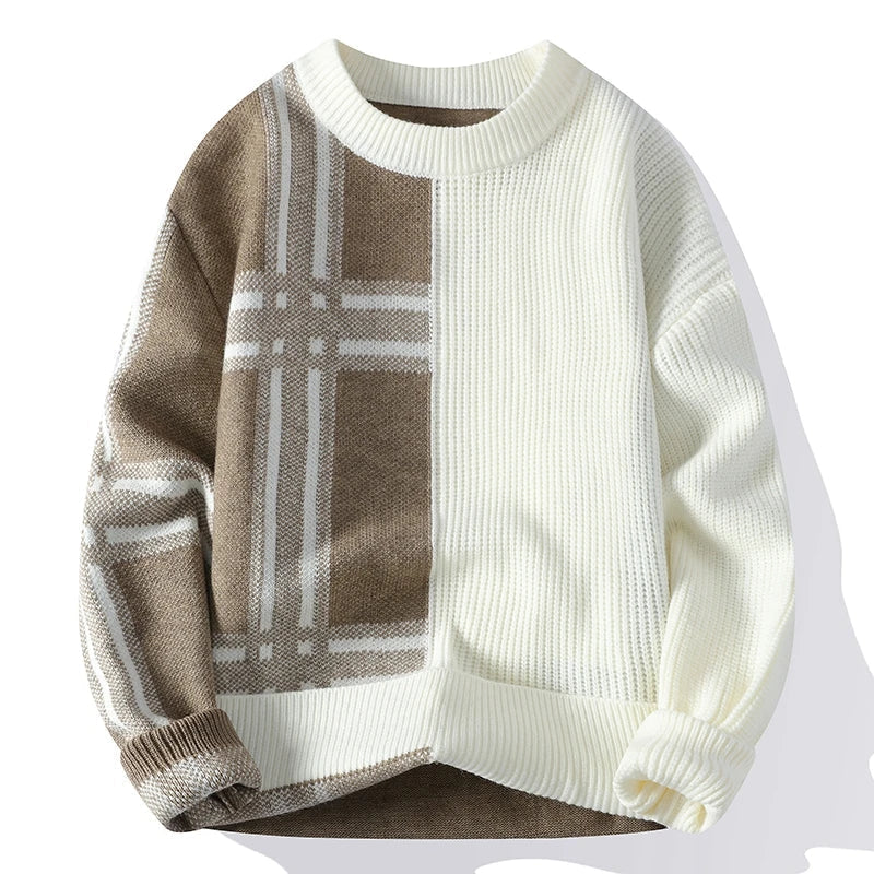 Men's - Patchwork Crew Neck Jumper - Modern Style