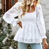 Ruffled blouse with a square neckline and sheer sleeves