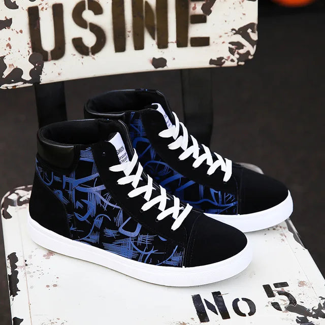 Graffiti high-top canvas shoes