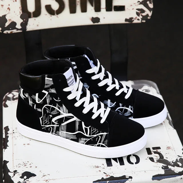 Graffiti high-top canvas shoes