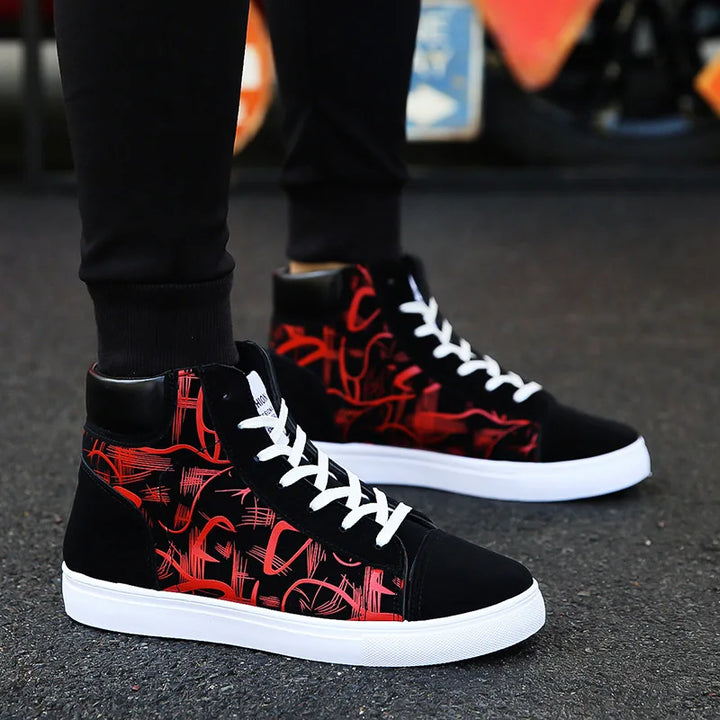 Graffiti high-top canvas shoes