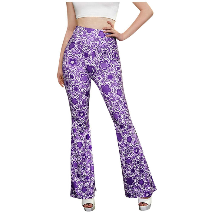 Women's High Waist Floral Flared Trousers