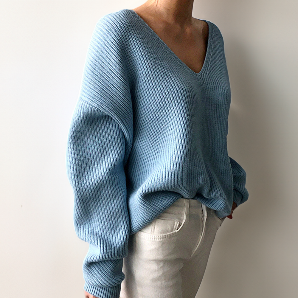 Women's - Comfortable V-neck Sweater - Soft Knit - Stylish Everyday Wear