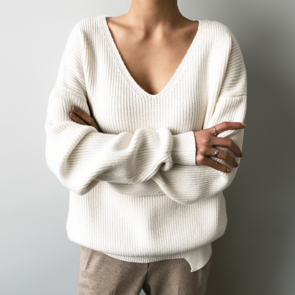 Women's - Comfortable V-neck Sweater - Soft Knit - Stylish Everyday Wear