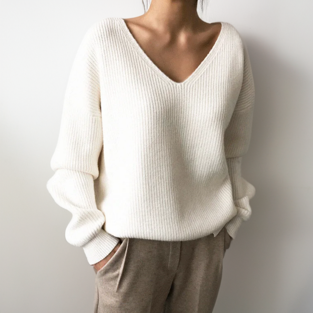 Women's - Comfortable V-neck Sweater - Soft Knit - Stylish Everyday Wear
