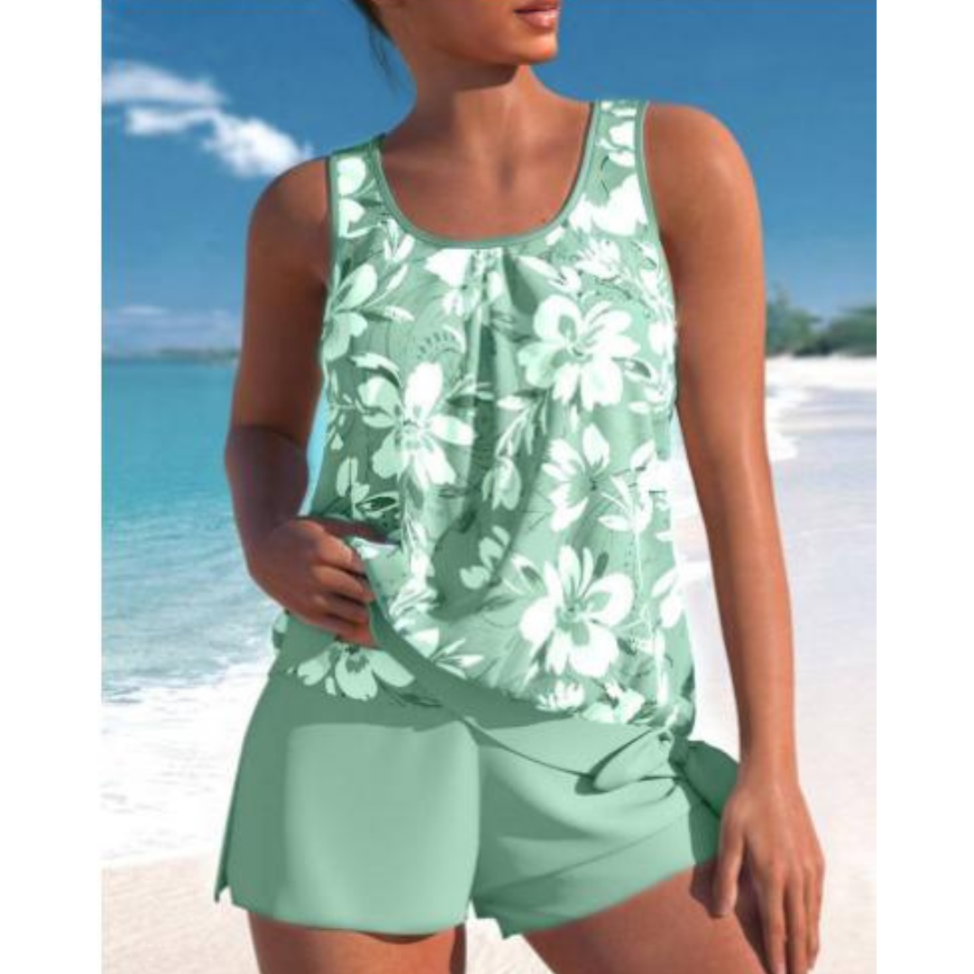 Adalina | Two-coloured tankini set with floral print for women