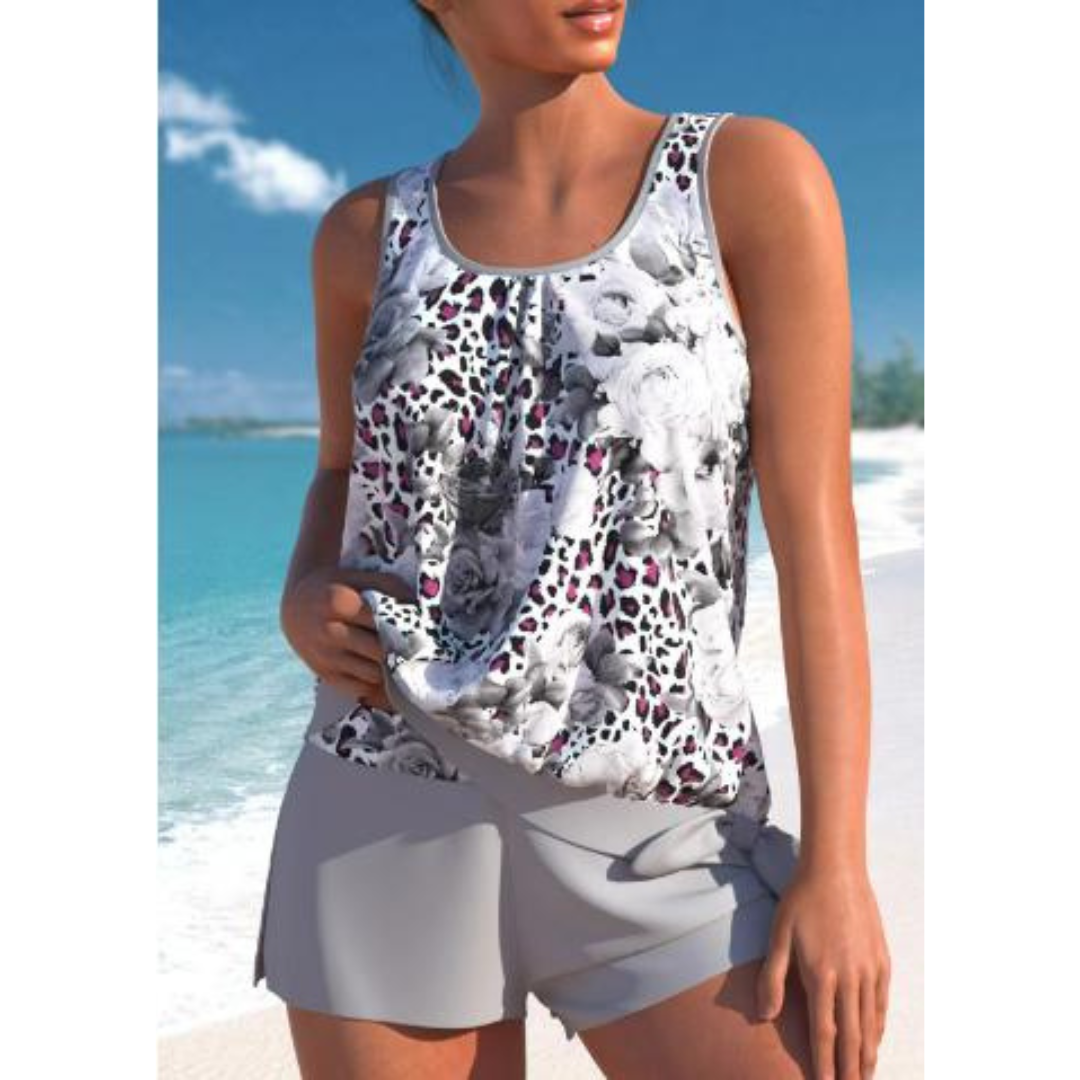 Adalina | Two-coloured tankini set with floral print for women