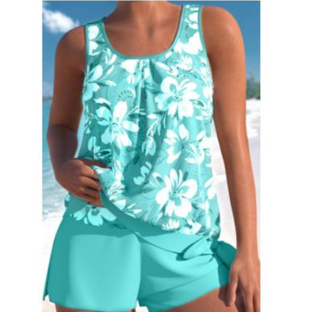 Adalina | Two-coloured tankini set with floral print for women