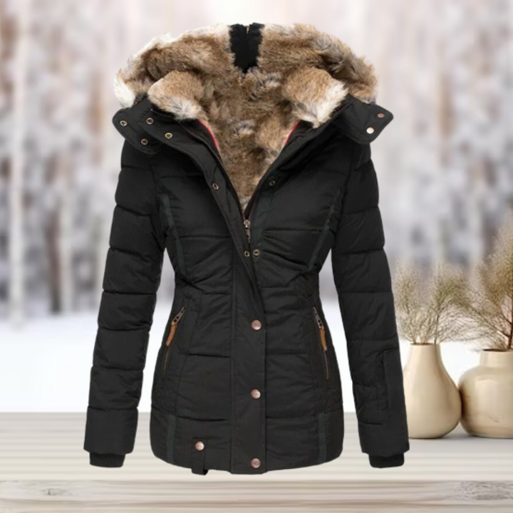 Elegant fur winter jacket with hood