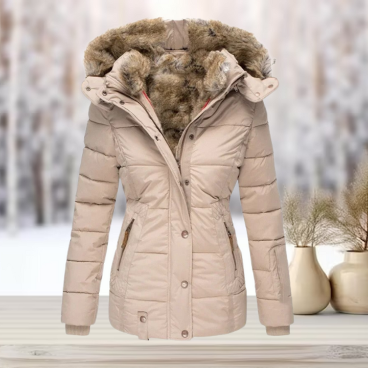 Elegant fur winter jacket with hood