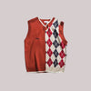 Colour-block knitted waistcoat with diamond pattern