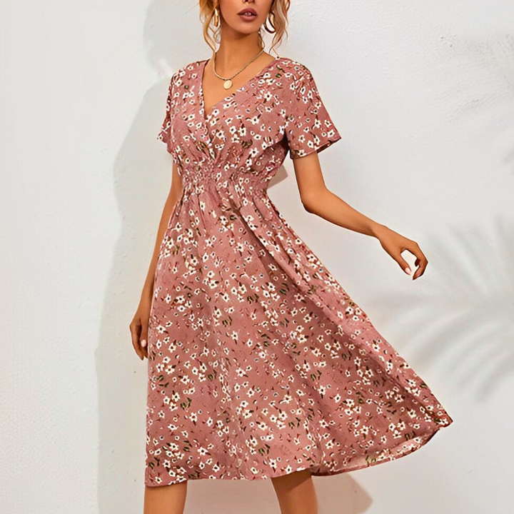 Stylish knee-length dress with floral pattern