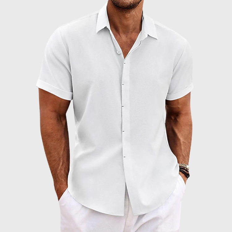 Short-sleeved shirt in cotton and linen