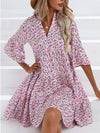 Printed mid-length dress with flared sleeves