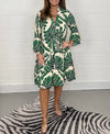 Printed mid-length dress with flared sleeves