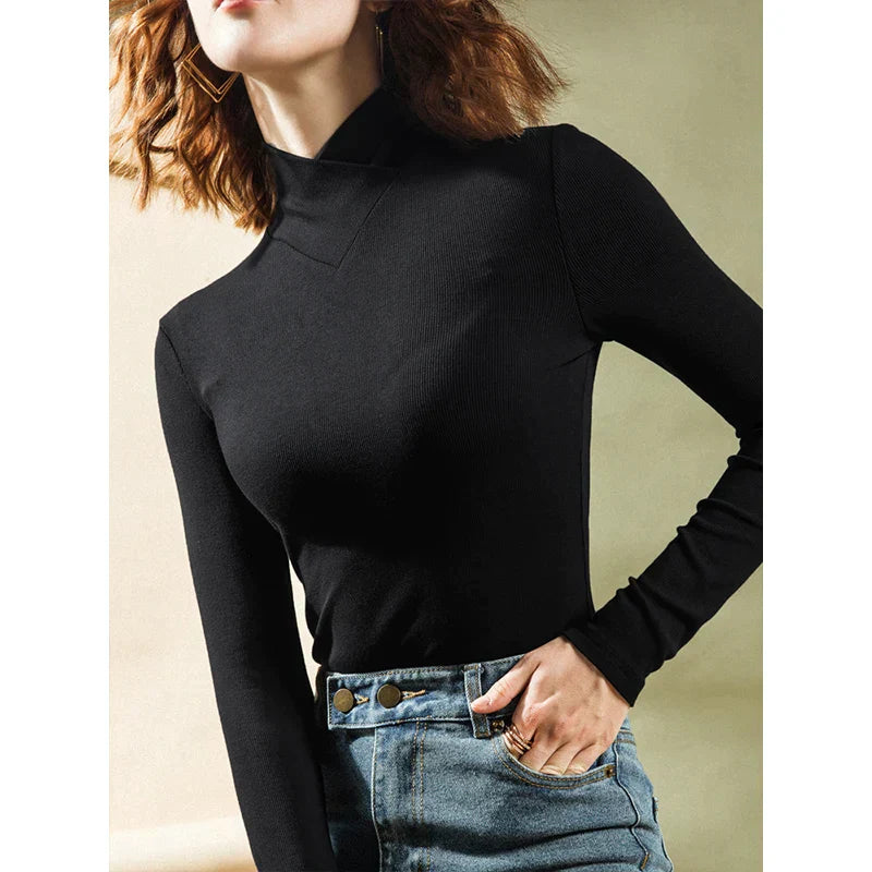 Overlapping jumper with turtleneck