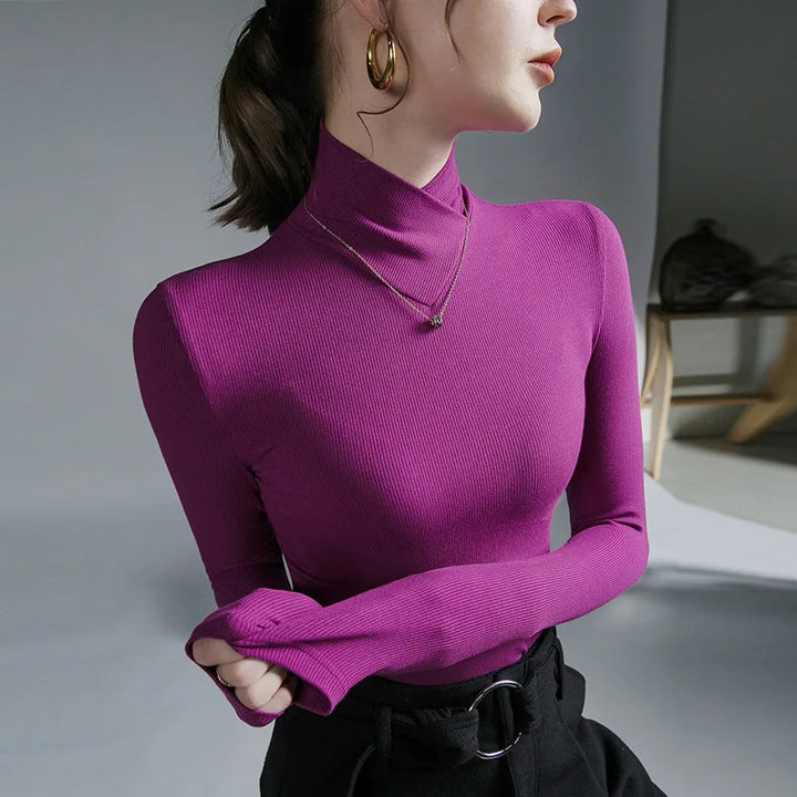 Overlapping jumper with turtleneck