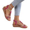 Wedge heel sandals with bohemian rhinestones