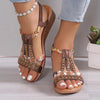 Wedge heel sandals with bohemian rhinestones