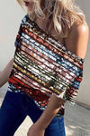 Short-sleeved off-the-shoulder sequin top