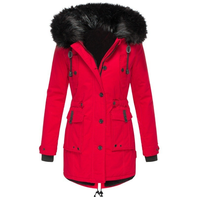 Women’s - Tailored Mid-Length Coat - Faux Fur Hood