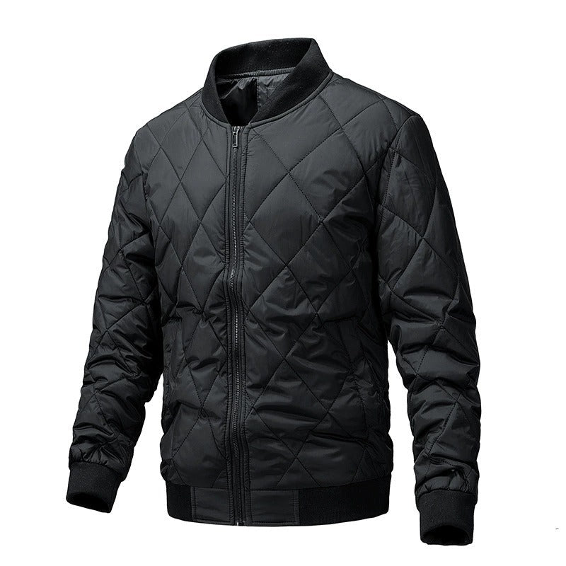 Men's - Lightweight Quilted Bomber Jacket - Stylish Polyester Outerwear for Casual Comfort