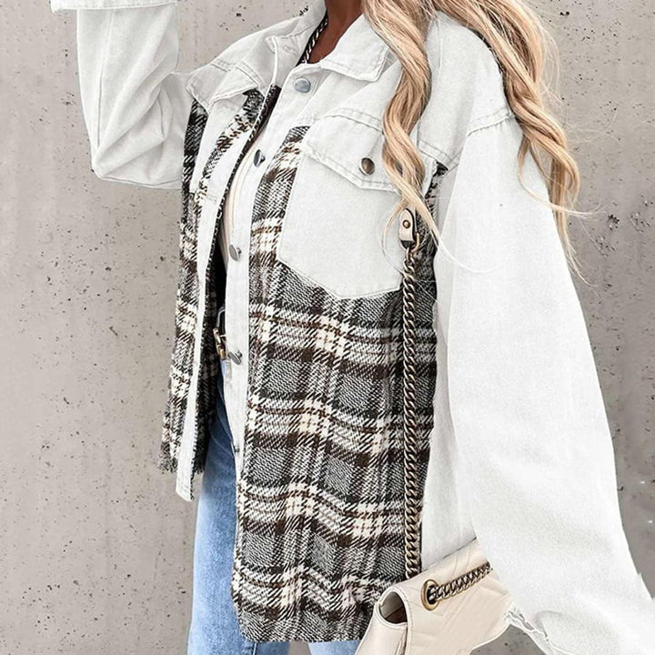 Fashionable chequered oversized denim jacket for women