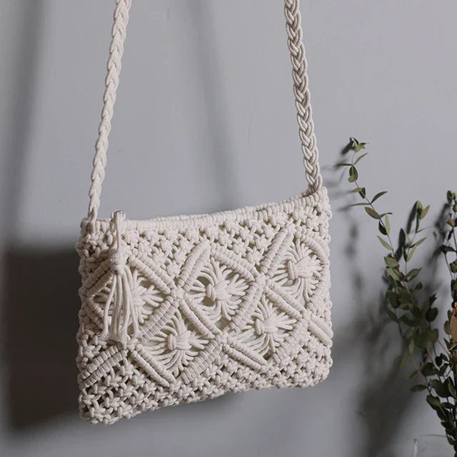 Boho woven straw shoulder bag for women