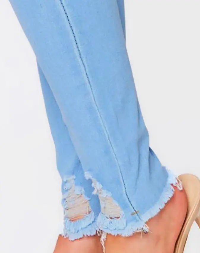 Ladies stretch ripped high waist skinny denim trousers