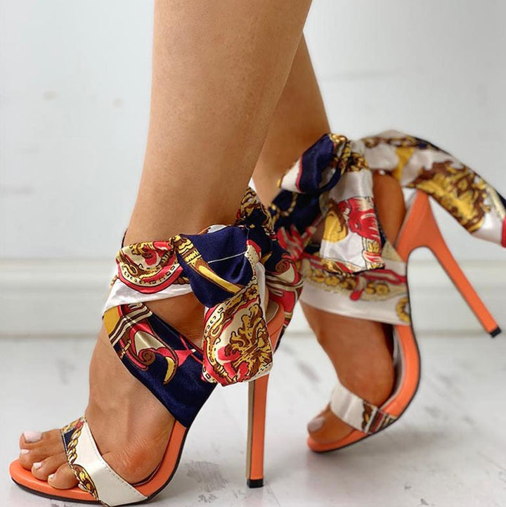 Women's - Mixed Colour Peeptoe Stiletto Heels - Stylish, Eye-Catching Design - Perfect for Any Occasion