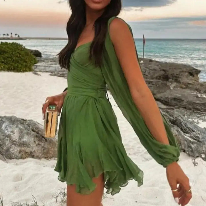 Chiffon V-neck mini dress