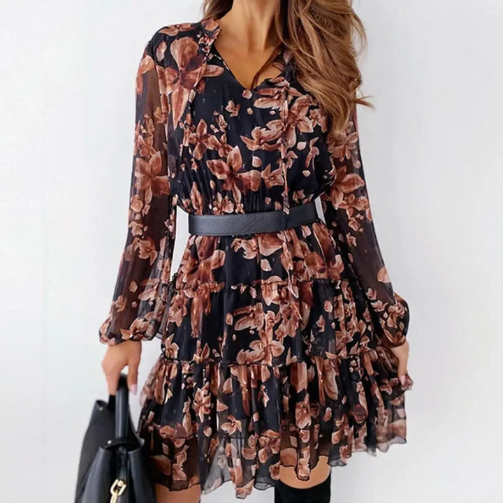 Long-sleeved dress with floral ruffles