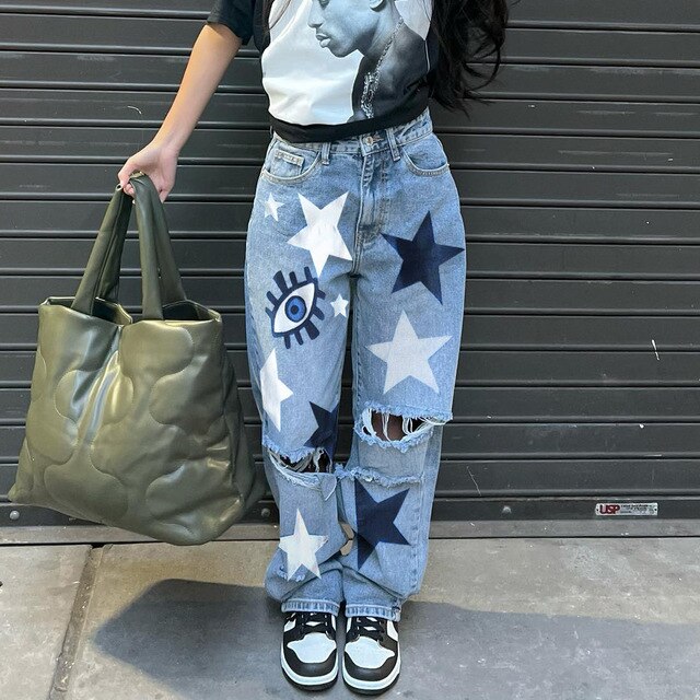 Graffiti print jeans