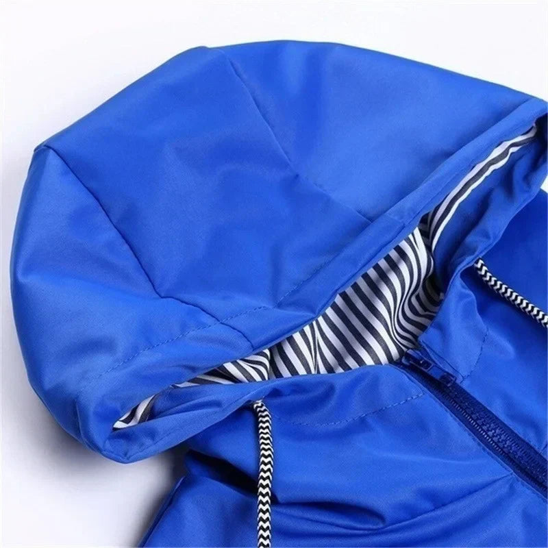 Waterproof rain jacket with hood and outer pockets