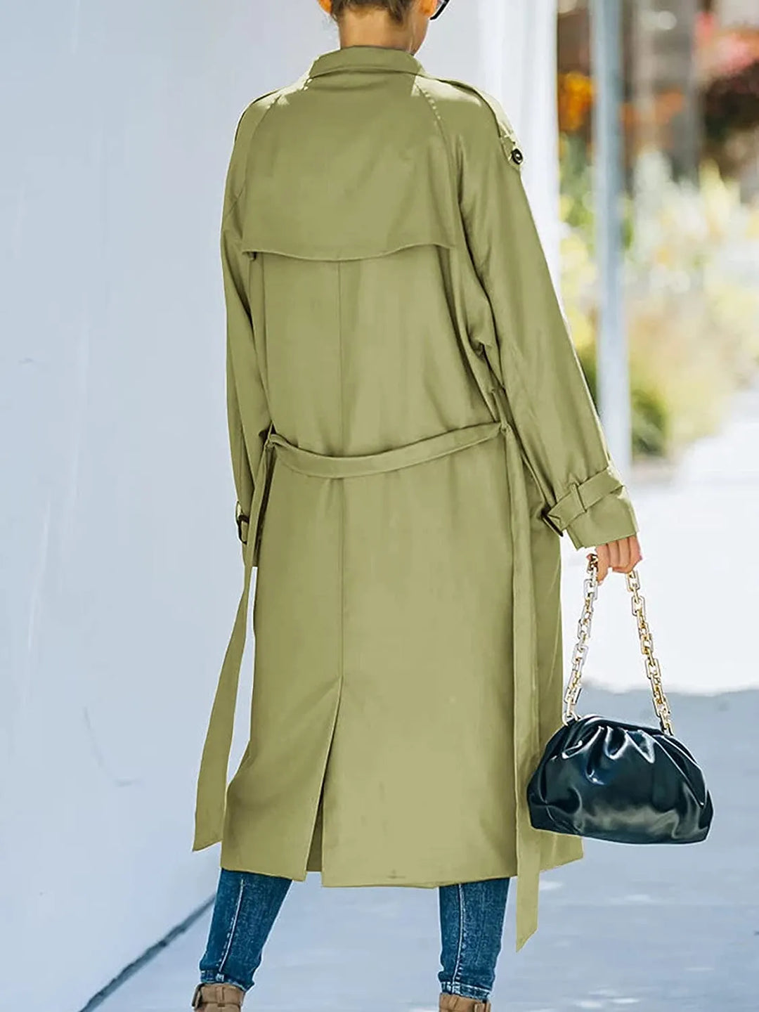 Double-breasted long trench coat