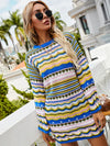 Designer Bohème striped knitted crochet jumper dress