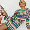 Designer Bohème striped knitted crochet jumper dress