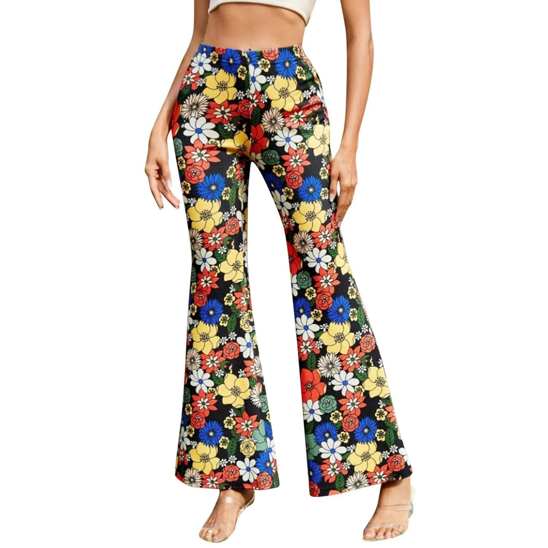 Women's Elastic Waist Floral Flared Trousers