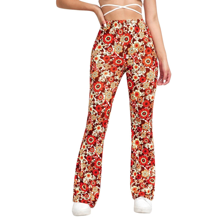 Women's Elastic Waist Floral Flared Trousers