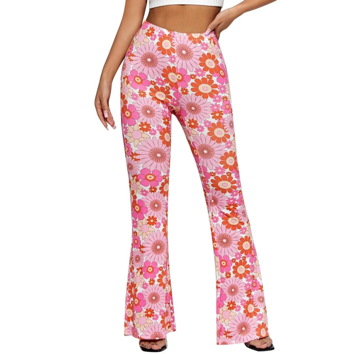 Women's Elastic Waist Floral Flared Trousers